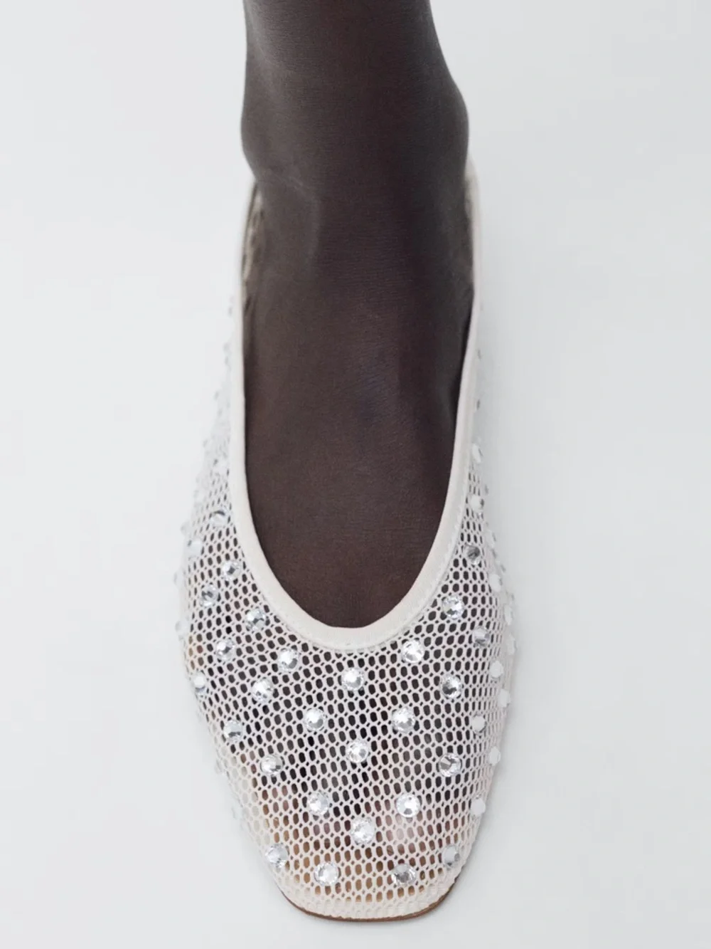 Mango White Mesh Ballet Flats with Crystal Studs - Picture 2 of 3